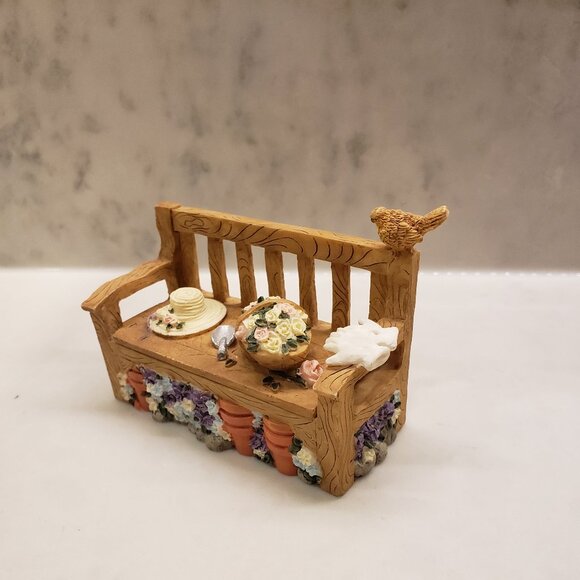 1995 Deziness Hand Painted Flower Garden Bench Jewelry Box - Picture 1 of 9